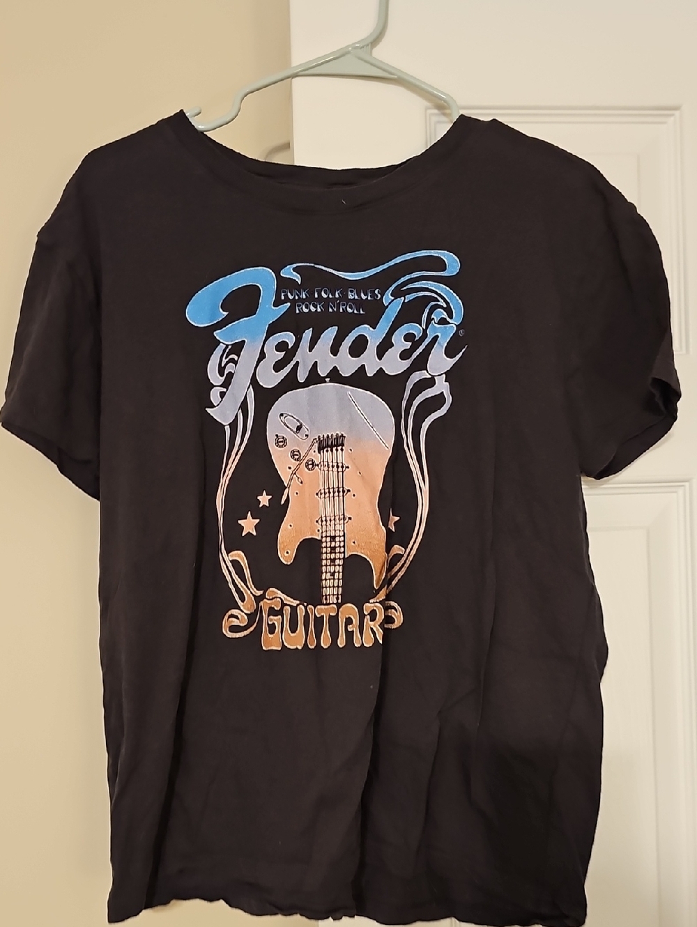 Fender Black Tee with Blue and Tan Guitar Graphic